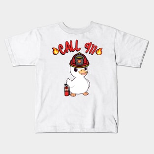 Funny Duck is a firefighter Kids T-Shirt